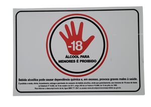 PLACA PROIBIDA VENDA DE BEBIDAS P/ MENORES DE 18 ANOS 20X30