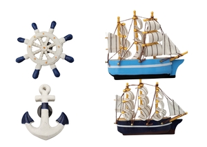 KIT DECORAÇÃO COM IMÃ  , TIMÃO 8CM , ANCORA 6 CM E BARCO 9CM
