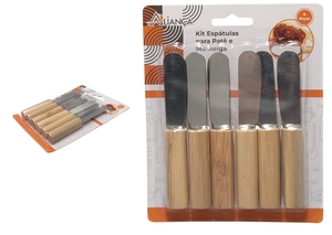 KIT 6 ESPATULAS PARA MANTEIGA CABO MADEIRA 11 CM