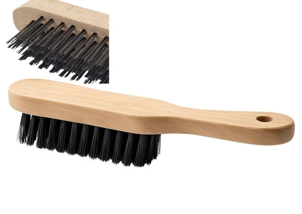 ESCOVA DE ACO 4 FILEIRAS CABO DE MADEIRA