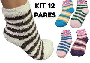 KIT 12 PARES DE MEIA DE FELPUDA CANO CURTO MEDIO , 34-39