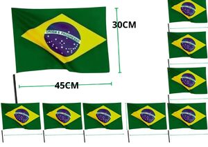 KIT 10 BANDEIRA BRASILEIRA 30X45 CM C/ HASTE
