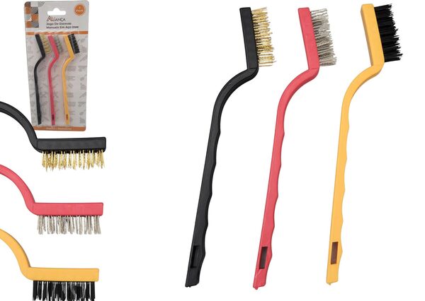 ESCOVA DE ACO CABO PLASTICO 3 UND 17 CM X 2 CM 20807