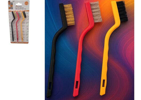 ESCOVA DE ACO CABO PLASTICO 3 UND 17 CM X 2 CM 20807