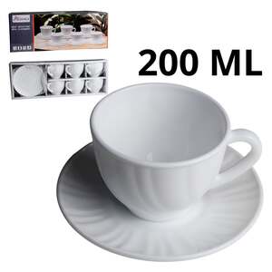 JOGO DE 6 XICARAS BRANCA 200ML COM 6 PIRES TRABALH