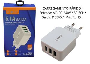 FONTE CARREGADOR 5.1A INOVA SEM CABO CAR-9009