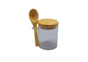 POTE DE VIDRO RED. 200ML COM TAMPA E COLHER DE BAMBU 19992