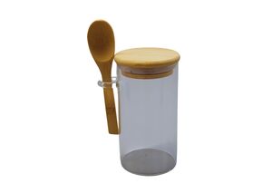 POTE DE VIDRO RED. 300ML C/ TAMPA E COLHER DE BAMBU 19993