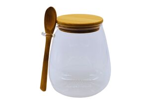 POTE DE VIDRO 350 ML COM TAMPA E COLHER DE BAMBU 19986