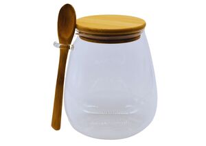 POTE DE VIDRO 650 ML COM TAMPA E COLHER DE BAMBU 19987